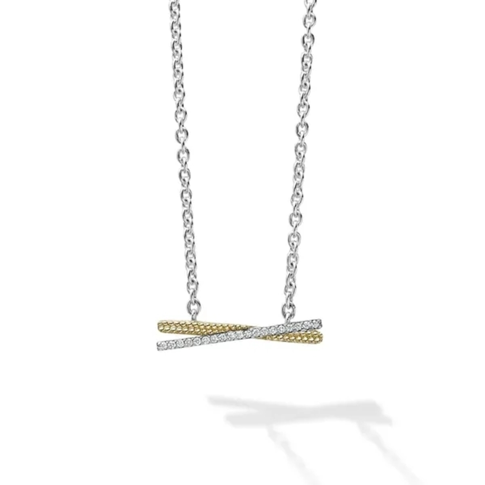 Lagos Silver 18k Gold Diamond X Necklace